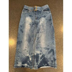 Vintage Solo‎ Jeans Denim Skirt Embroidered Belt Y2K Size 8